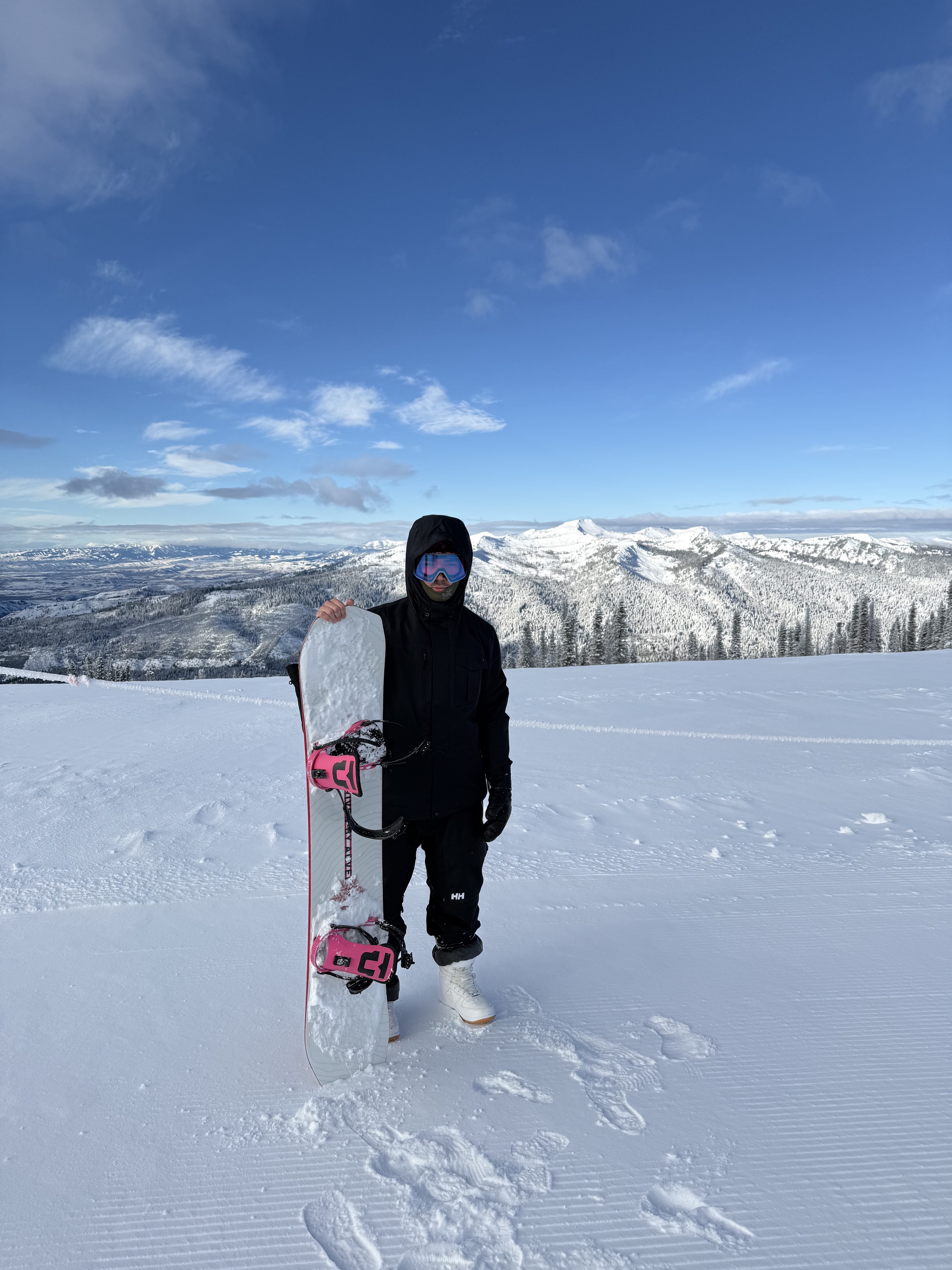 Alex snowboarding in Idaho.